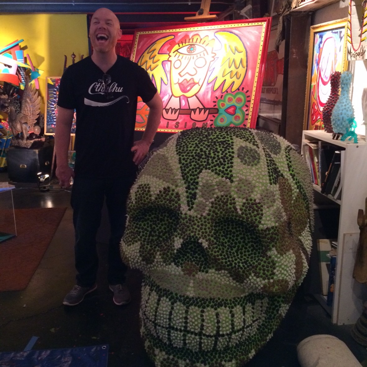 Andre Miripolsky is known for his absolute ads, costume designs for Elton John, set designs for The Tonight Show, murals for schools and Pershing Square AND this cool skull head!