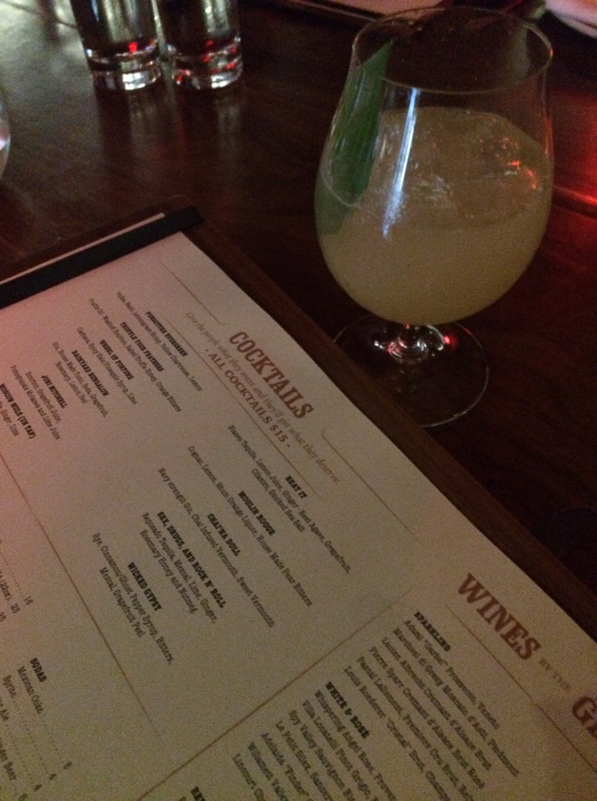 Great cocktail list at Estrella Sunset