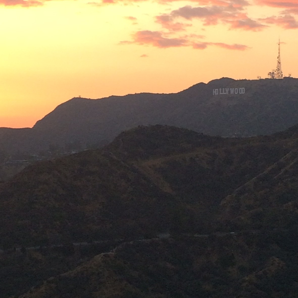 The Hollywood sign at sunset